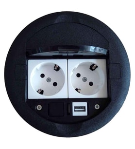 Ne-Ad Masa Üstü Priz Kutusu Gömme Tip Siyah + 2 Ad. Priz + 1 Ad. USB Geçiş