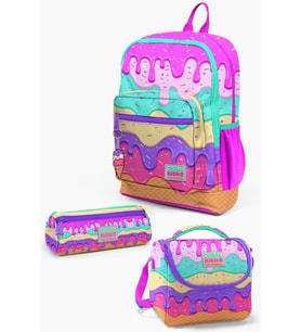 Coral High Kids Pembe Rengarenk Dondurma Desenli 3’lü Okul Çanta Seti - Kız Çocuk