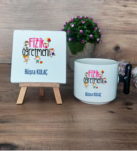 Fizik Öğretmeni Hediye Seti Kupa Bardak T Kulplu ve Dekoratif Taş Öğretmenler Günü Hediyesi (Model 6)