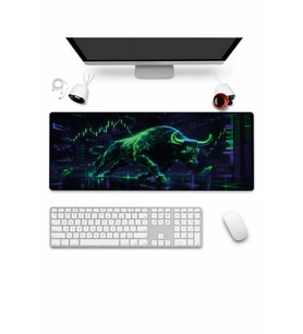 SonicTouch Klavye Mousepad 32x70cm Dikişsiz Pürüzsüz Sıvı Geçirmez Kaymaz Taban Neon Bull Market
