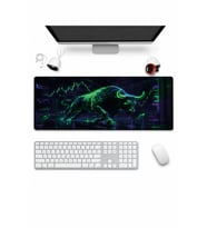 SonicTouch Klavye Mousepad 32x70cm Dikişsiz Pürüzsüz Sıvı Geçirmez Kaymaz Taban Neon Bull Market