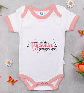 BK Kids Sen Bir De Teyzemin Güzelliğini Gör Tasarımlı Pembe Bebek Body Zıbın-1