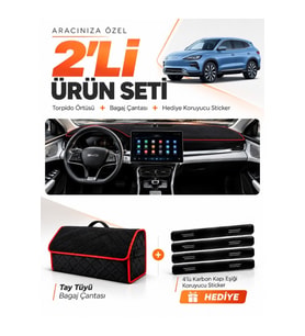 e-biz BYD SEAL U DM (2024-SONRASI) Uyumlu Torpido Örtüsü + Tay Tüyü Çanta - Siyah-Kırmızı - BY001