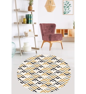 Geometrik Zigzag Renk Geçişli Dijital Baskı Yıkanabilir Kaymaz Taban Modern Yuvarlak Salon Hol Halı (Hardal)