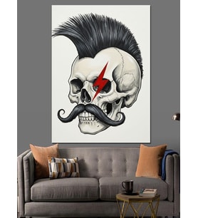 Punk Rock Kafatası Saç Şekli Dekoratif Kanvas - Mdf Ahşap Tablo
