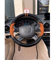 Audi A7 S7 Dikme Direksiyon Kılıfı Delikli Deri Parlak Siyah Taba Detay Çift Yüzük ve Dikiş 2010-2018