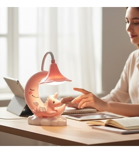 Ay ve Unicorn Tasarımlı Sevimli Şarjlı Masa Lambası (Pembe)