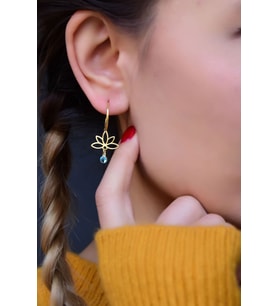 925 Ayar Gümüş Gold Kaplama Aralık Ayı Doğum Taşlı Lotus Halka Küpe