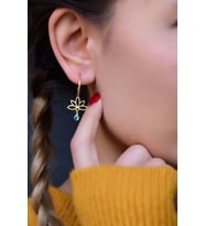 925 Ayar Gümüş Gold Kaplama Aralık Ayı Doğum Taşlı Lotus Halka Küpe