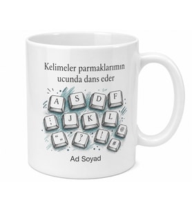 Klavye Tuşları Çizimli Hızlı Yazan Sekreter ve Yazarlara Kupa Bardak Hediye