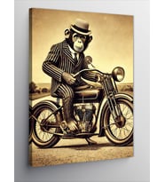Kanvas Tablo Maymun ve Retro Motosiklet