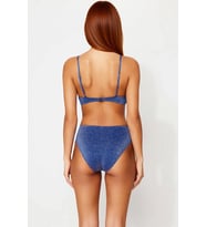Kadın Bikini Takımı Bralette Kaplı Yüksek Bel Aksesuarlı Balensiz Simli Örme Kumaş Kolsuz Şık