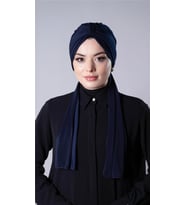 Lacivert Pratik Hazır Geçmeli Tesettür Bone Sandy Kumaş Atkılı  2204_02