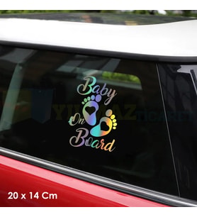 Baby On Board Arabada Bebek Var Hologram Oto Sticker Cam Araba Yapıştırma Aksesuar Etiket 20 X 14 Cm