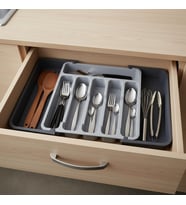 Çift Taraflı Açılır Çekmece İçi Kaşıklık ve Organizer - Modüler Sürgülü Mutfak Düzenleyici - Açık Gri ve Antrasit Renk - Kapalı 31 cm Açık 52 cm