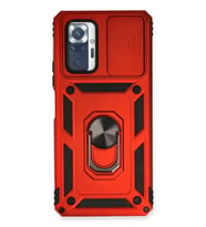 Durukar® Redmi Note 10 Pro Kılıf Pars Lens Yüzüklü Silikon - Kırmızı