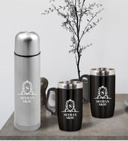 BK Gift Kişiye Özel 500 ml Deri Çantalı Krom Seyahat Termosu ve İkili Termos Mug Hediye Seti - 4