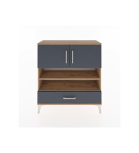 Arges Şifonyer 4 Raflı Tek Çekmeceli 2 Kapaklı 88x30x96 Çam-Antrasit