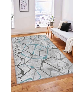 Turkuaz Geometrik Kaymaz Tabanlı Dekoratif Halı LK005 - 100 x 160 cm