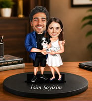 Kişiye Özel Sevgili Hayvansever Karikatür Biblo – Çift ve Sevimli Köpek Figürlü Romantik Hediye