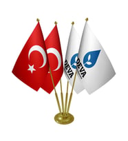 Masa Üstü DEVA Partisi Bayrağı Türk Bayrağı Dörtlü Pirinç Direk Masa Bayrak Seti