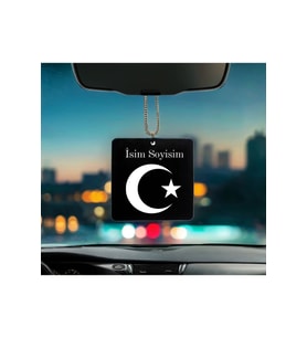 Ay Yıldız Desenli Kişiye Özel İsimli Pleksi Dikiz Ayna Süsü