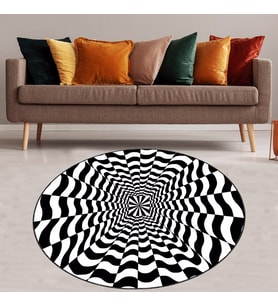 Geometrik 3 Boyutlu Desenli Dijital Baskı Yıkanabilir Kaymaz Taban Spor Yuvarlak Halı (Beyaz)