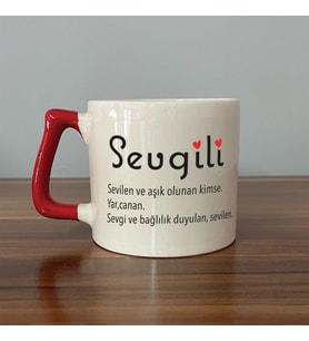 Sevgili Baskılı Kırmızı Kulplu D Kupa