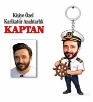 Kişiye Özel Kaptan Kişiye Anahtarlık Karikatürlü 8 cm MDF Anahtarlık - Kaptan Kişiye Anahtarlık Hediyesi Pilota ve Kaptana Hediye