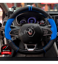 Renault Kadjar Dikme Direksiyon Kılıfı Delikli Deri Parlak Siyah Mavi Detay Çift Yüzük ve Dikiş 2015-2022