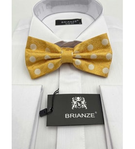 Brianze Beyaz Puantiyeli Altın Sarısı Papyon
