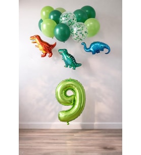 Yaş Dinazor Set; Rakam Folyo, 3 Adet Mini Dinazor ve 10 lu Balon