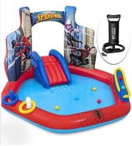 Oyun Havuzu Pompalı Bestway 98793 Spiderman Temalı Kaydıraklı Eğlence Havuzu (Mavi)