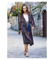 Otantik Desenli Kuşaklı Kimono