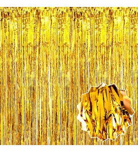 Altın Gold Renk Ekstra Metalize Parlak Saçaklı Arka Fon Perde İthal 1x2 Metre