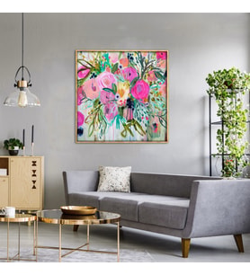 TABLOLIFE Abstract Flowers Yağlı Boya Dokulu Tablo 80X80,Çerçeve;Siyah