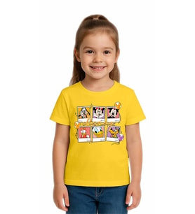 Unisex Disney Baskılı Çocuk Tişört pamuklu penye kumaş (Sarı)