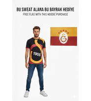 Galatasaray Lisanslı Unisex Siyah Arma T-Shirt BAYRAK Hediyeli