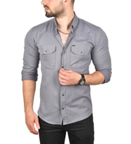 DeepSEA Erkek Füme Slim Fit Dar Kesim Pamuklu Spor Gömlek Çıtçıtlı Likralı Gabardin Gömlek 2300421