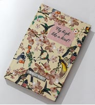 Kişiye Özel Kuş Motifli Kapaklı Çizgili Defter, Not Defteri (Krem)