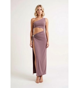 Kadın Tek Omuz Bodycon Midi Plaj Elbisesi Döküm Aksesuar Detaylı Kolsuz Örme Kumaş Günlük Rahat