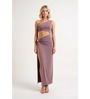 Kadın Tek Omuz Bodycon Midi Plaj Elbisesi Döküm Aksesuar Detaylı Kolsuz Örme Kumaş Günlük Rahat