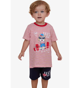 Breeze Girls & Boys Erkek Çocuk Şortlu Takım Çizgili Havalı Hayvancık Baskılı 1.5-5 Yaş, Kırmızı