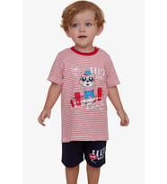 Breeze Girls & Boys Erkek Çocuk Şortlu Takım Çizgili Havalı Hayvancık Baskılı 1.5-5 Yaş, Kırmızı