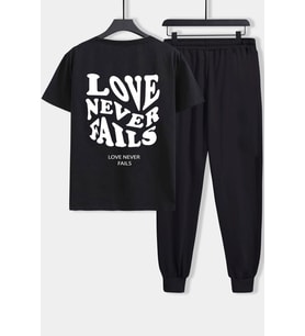 Unisex Love Never Fails 2'li Eşofman Takımı (Siyah)