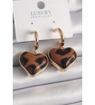 Pirinç Gold Renk 3D Kalp Leopar Desen Model Kadın Küpe - TJ-BKP9875