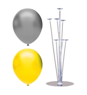 7 Çubuklu Balon Standı 40 Adet Balon Sarı Gümüş