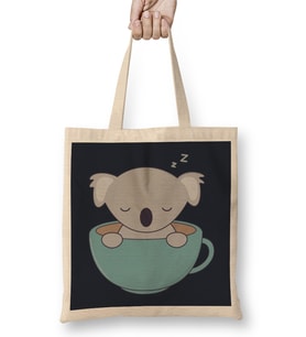 Kawaii Cute Koala Bear With Coffee Bez Çanta Uzun Saplı