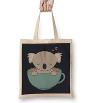 Kawaii Cute Koala Bear With Coffee Bez Çanta Uzun Saplı