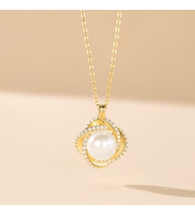 Monemel Swarovski Taşlı Gold İnci Kolye(Altın kaplama) Sevgililer Günü Hediyesi